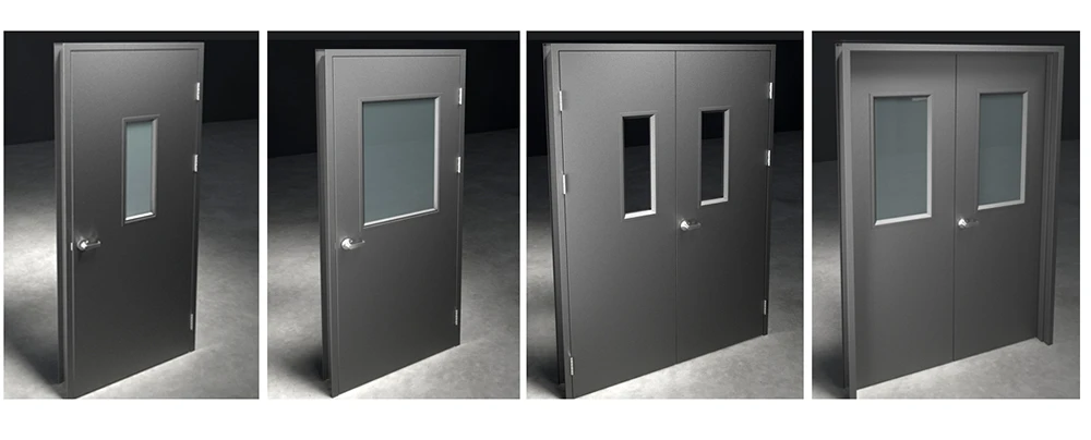 commercial steel door with glass panel