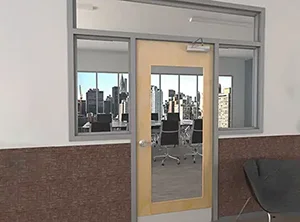 Steel door with sidelite and transom