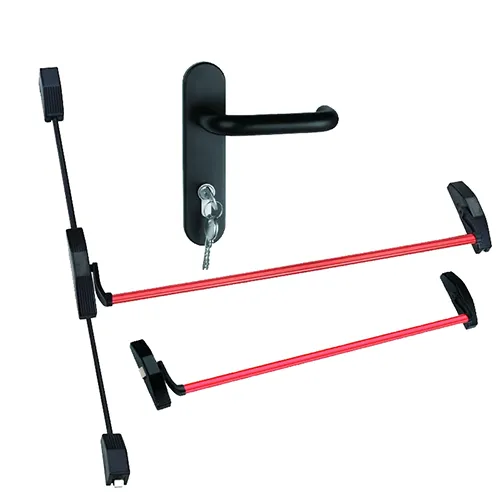 double door push bar device with vertical rod