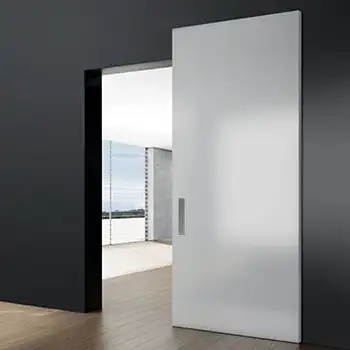 White paint flush wood hidden rail ghost-like sliding door