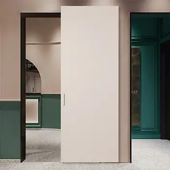 Interior closet white minimalist flush hidden tracks sliding barn door