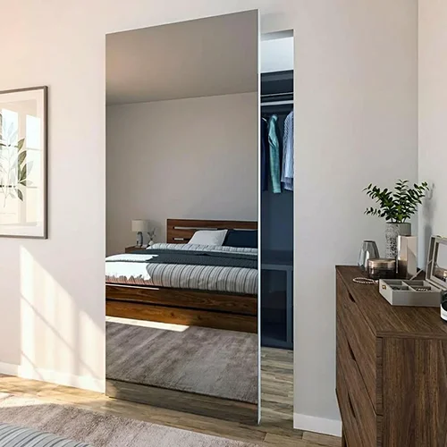 Wooden hidden track full mirror sliding barn door for closets