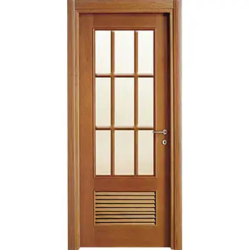 Solid wood glass bathroom wood door with bottom louver