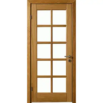 Solid oak wood interior glass french door with grids