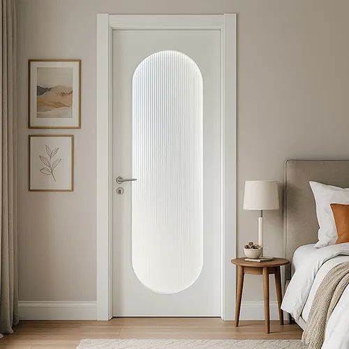 White interior wooden bathroom door with pill-shape fluted glass