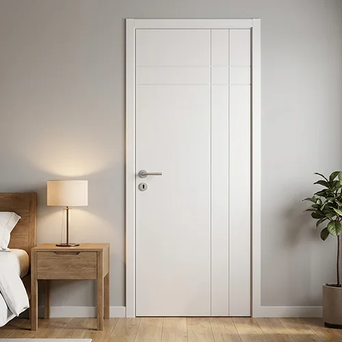 white paint bedroom wood flush interior door with groove