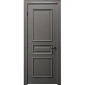 Grey paint 3 panel wood interior bedroom door with molding