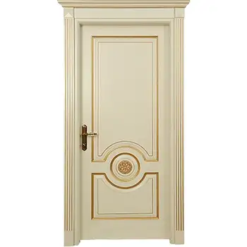 White luxury decorative solid wood door with golden molding
