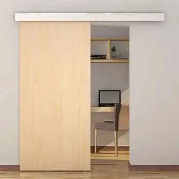 Interior Bedroom modern brown paint flush wood surface mounted sliding door with cover