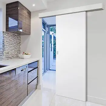 Interior Bedroom contemporary white flush wood surface mounted sliding door with cover