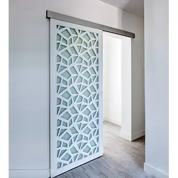 Bedroom contemporary white painted glazed wood surface mounted sliding door with cover