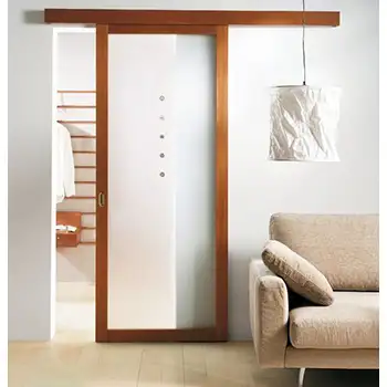 Bedroom contemporary brown painted glazed wood surface mounted sliding door with cover