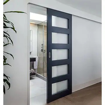 nterior Bedroom modern black painted glazed wood surface mounted sliding door with cover