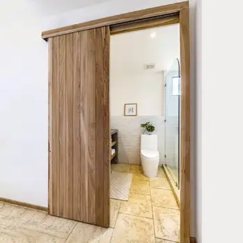 Interior closet modern brown painted flush wood surface mounted sliding