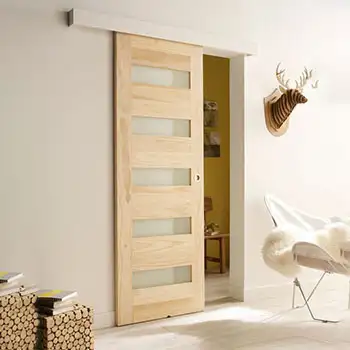 Residential internal room contemporary paint glazed wood surface mounted sliding door