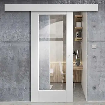 Residential internal Bedroom modern white painted glazed wood surface mounted sliding door
