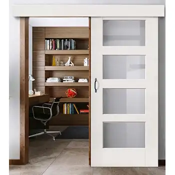 Residential internal contemporary white painted glazed wood surface mounted sliding door