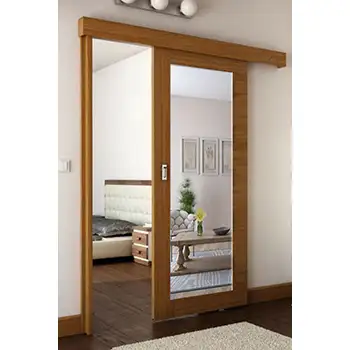 Residential internal Bedroom contemporary mirrored surface mounted wood sliding door