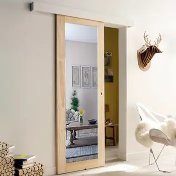 Residential internal Bedroom contemporary mirrored wood surface mounted sliding door