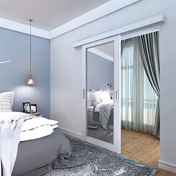 white paint wood surface mounted sliding door with mirror