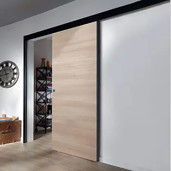 Interior closet flush wood surface mounted sliding door with rail covering