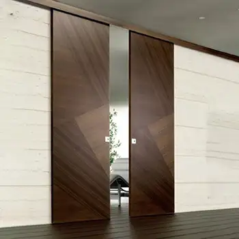 Interior modern brown painted flush wood surface mounted sliding door w