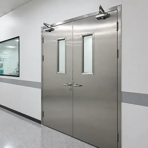 Commerical fireproof stainless steel double door with glass