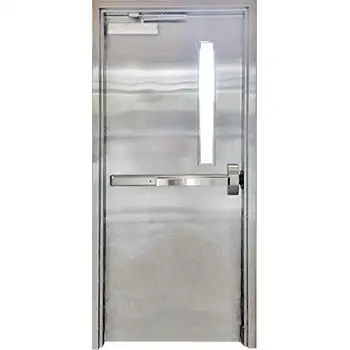commerical emergency exit flush glazed fire rated stainless steel push bar door