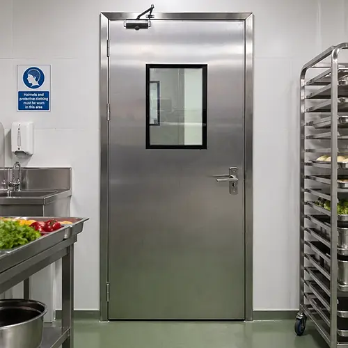 brushed 304 stainless steel kitchen door with glass