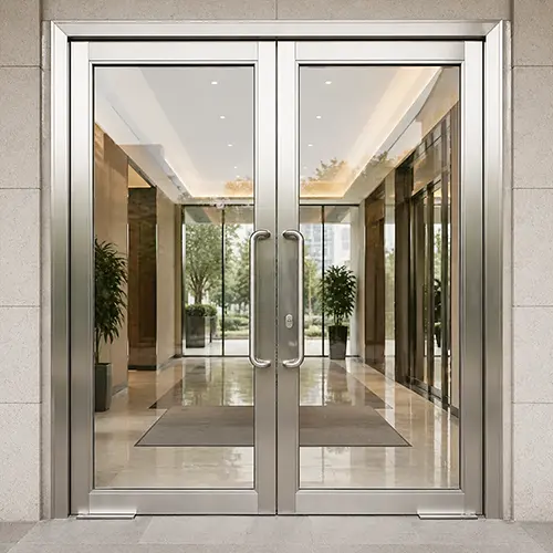 Commerical exterior entrance full glass stainless steel double door