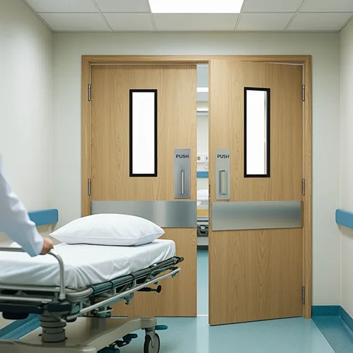 Steel hospital corridor double egress door