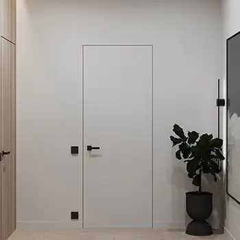 White wooden trimless concealed closet interior door