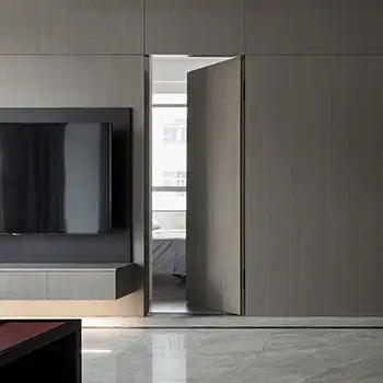 Modern wooden interior door with trimless system