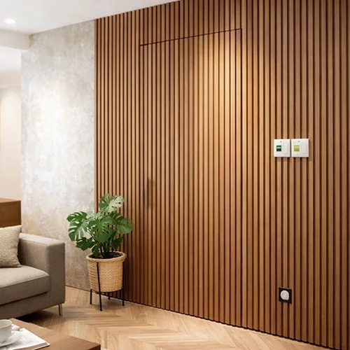 Modern bedroom wood fluted trimless interior door