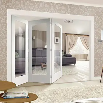FLD11 house Interior living room white painted glazed wood folding door