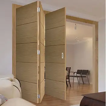 FLD13 house Interior living room brown painted grooved wood folding door