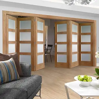 FLD17 house internal living room brown painted glazed wood folding door