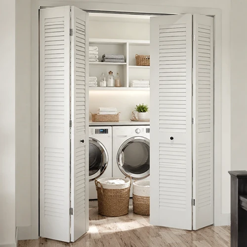 White paint Interior wood laundry room louver folding door