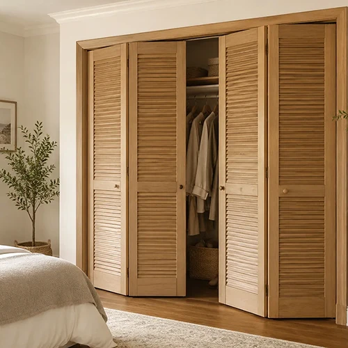 Wood interior closet full louver folding door