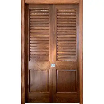 Solid mahogany wood double half louvered interior door for laundry