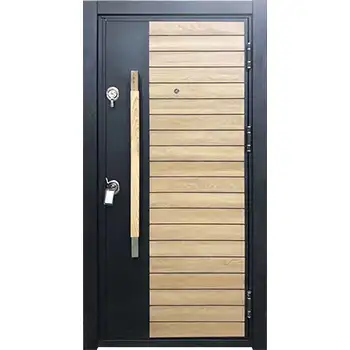 AMD28 home external entrance brown ash veneer painted grooved steel-wood armored door