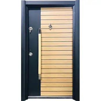 AMD30 villas external entry brown ash veneer painted grooved steel-wood armored door
