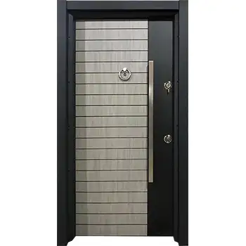 AMD48 house external entry brown painted grooved steel-wood armour door