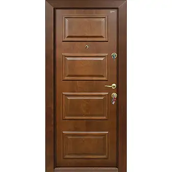 AMD59 house external entry brown walnut veneer painted 4 lite steel-wood armoured door