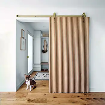 modern solid wood vertical fluted barn sliding door