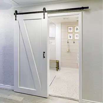 Interior solid wood white Z pattern barn door for bathroom