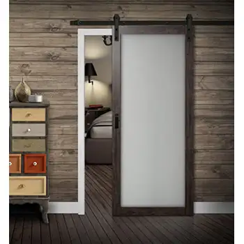 wooden full frosted glass panel sliding barn door for bathroom