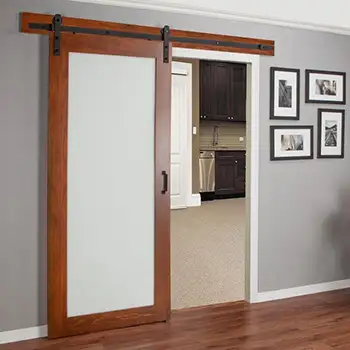 Solid oak wood framed custom barn french door with frosted glass