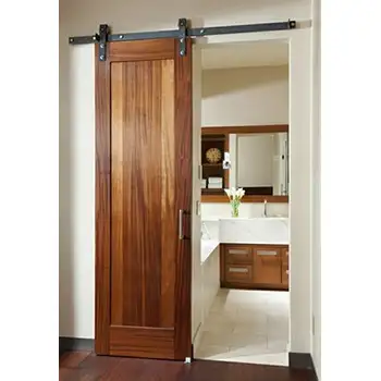 Solid wood 1 flat panel shaker style barn door for bathroom