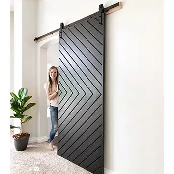 Black grooved wood K pattern design barn sliding door